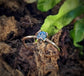Raw blue diamond engagement ring in 18k Gold Flower prongs setting