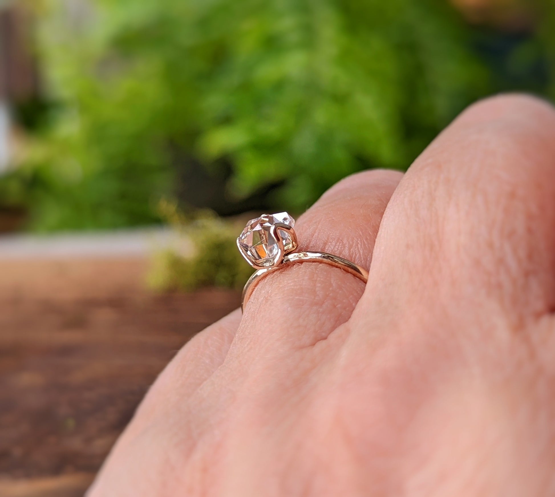 Flower prong Herkimer diamond ring - Moondrop Creations