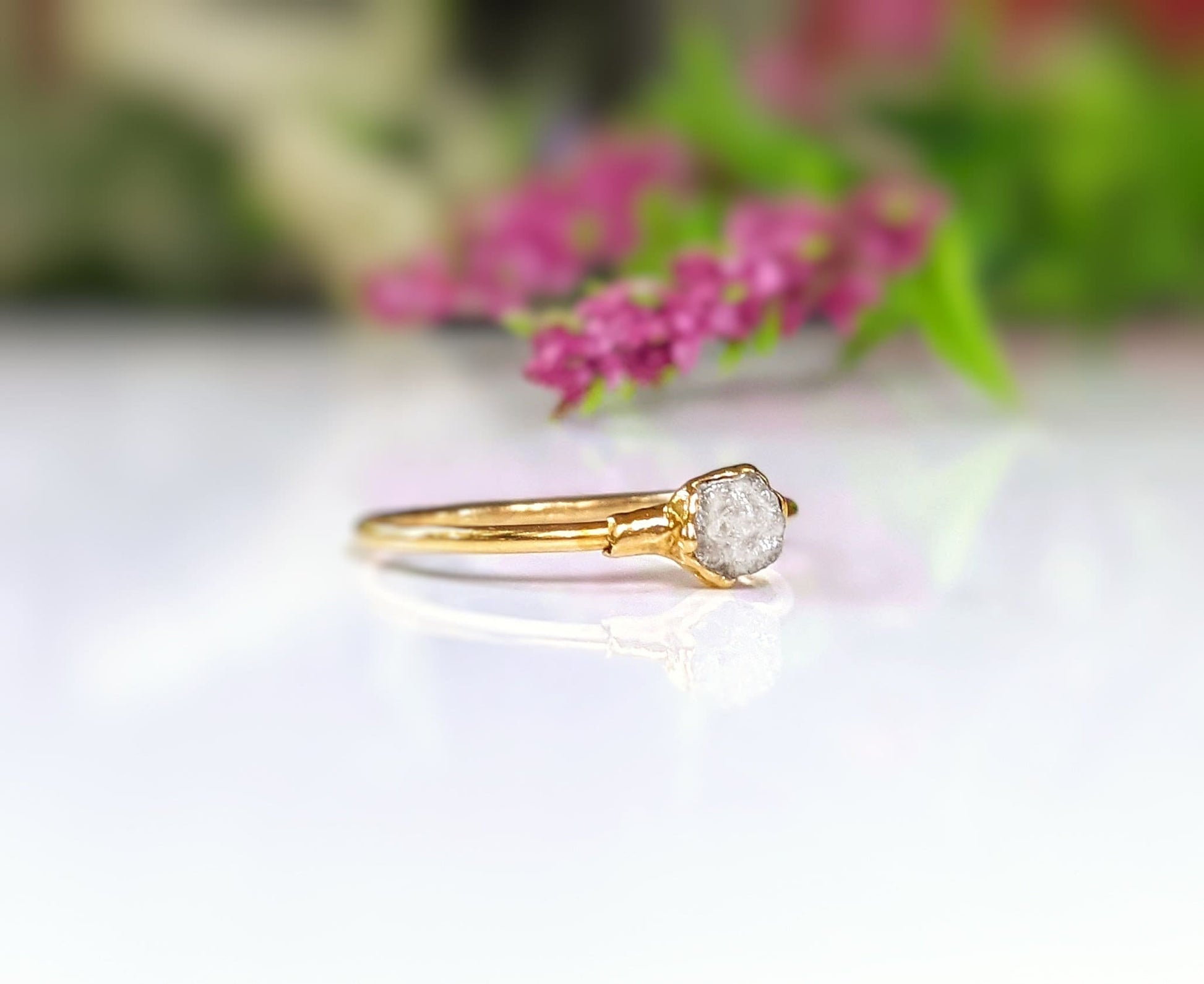 Raw diamond engagement Chevron ring set in 18k Gold