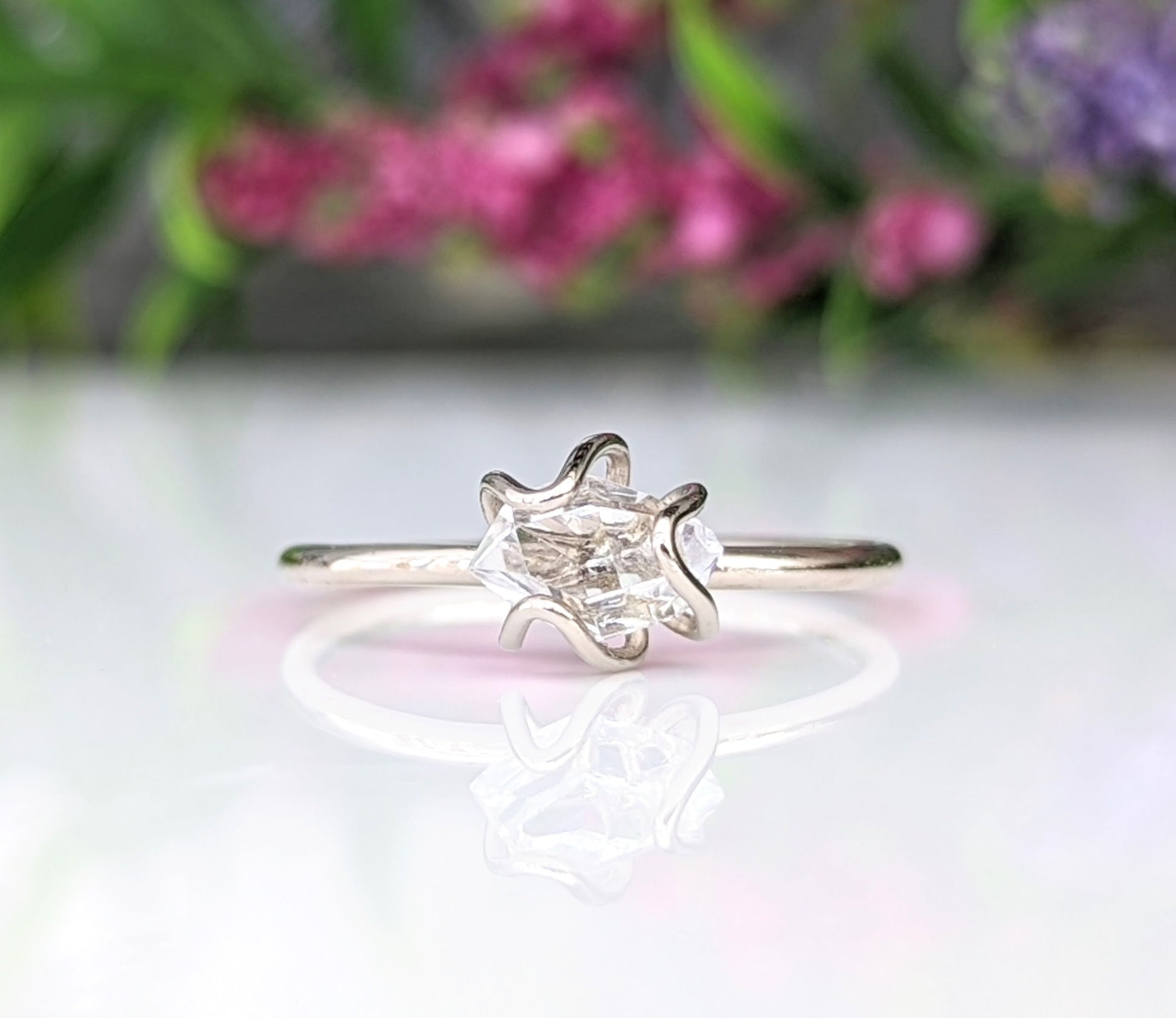 Silver diamond flower ring Clearance