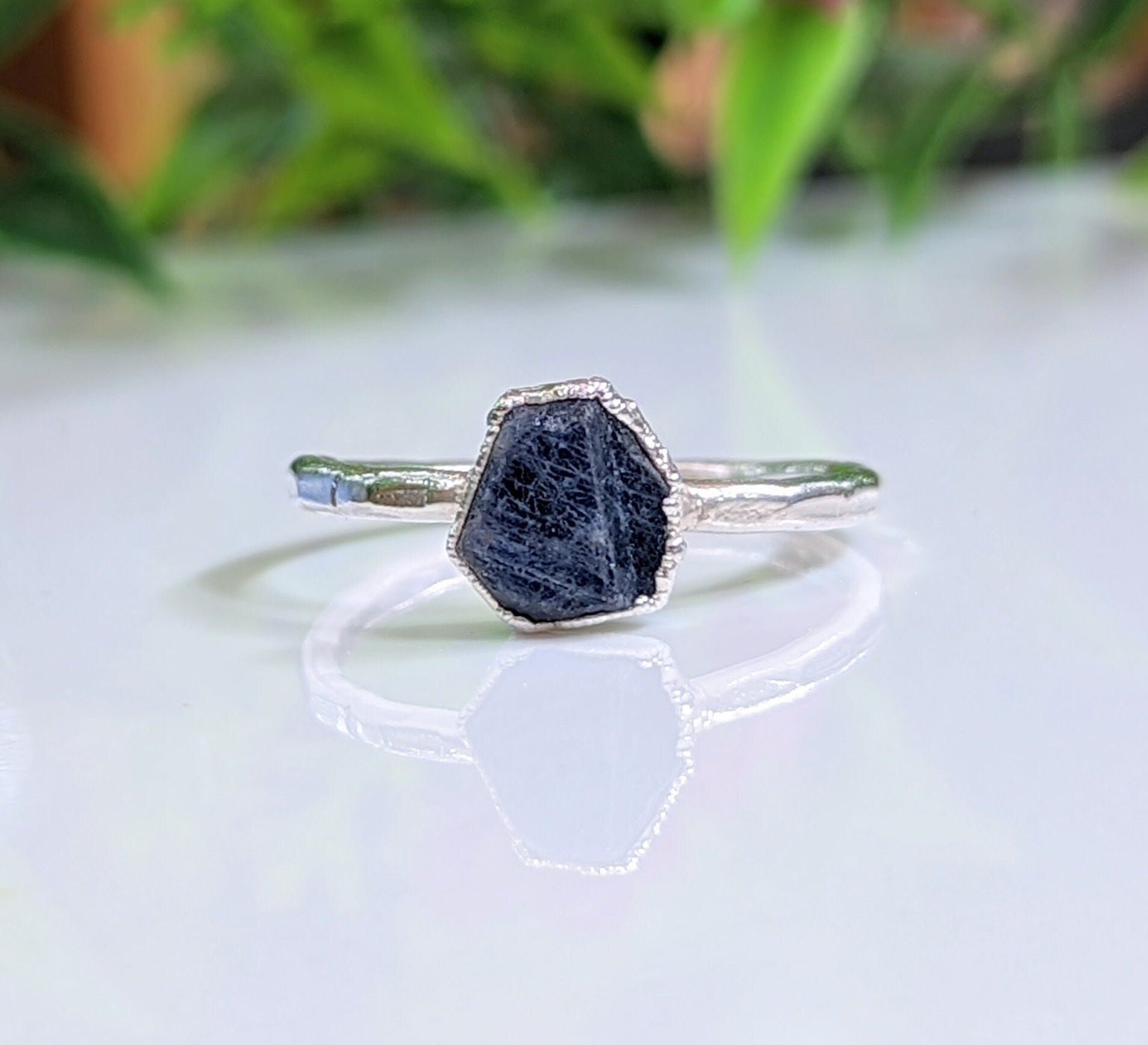 Raw Sapphire Engagement ring in Fine 99.9 Silver