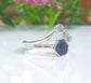 Raw Sapphire & rough diamond Chevron Engagement ring set in Fine 99.9 Silver