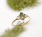 Raw Green Sapphire and Herkimer Diamond Engagement ring in 18k Gold