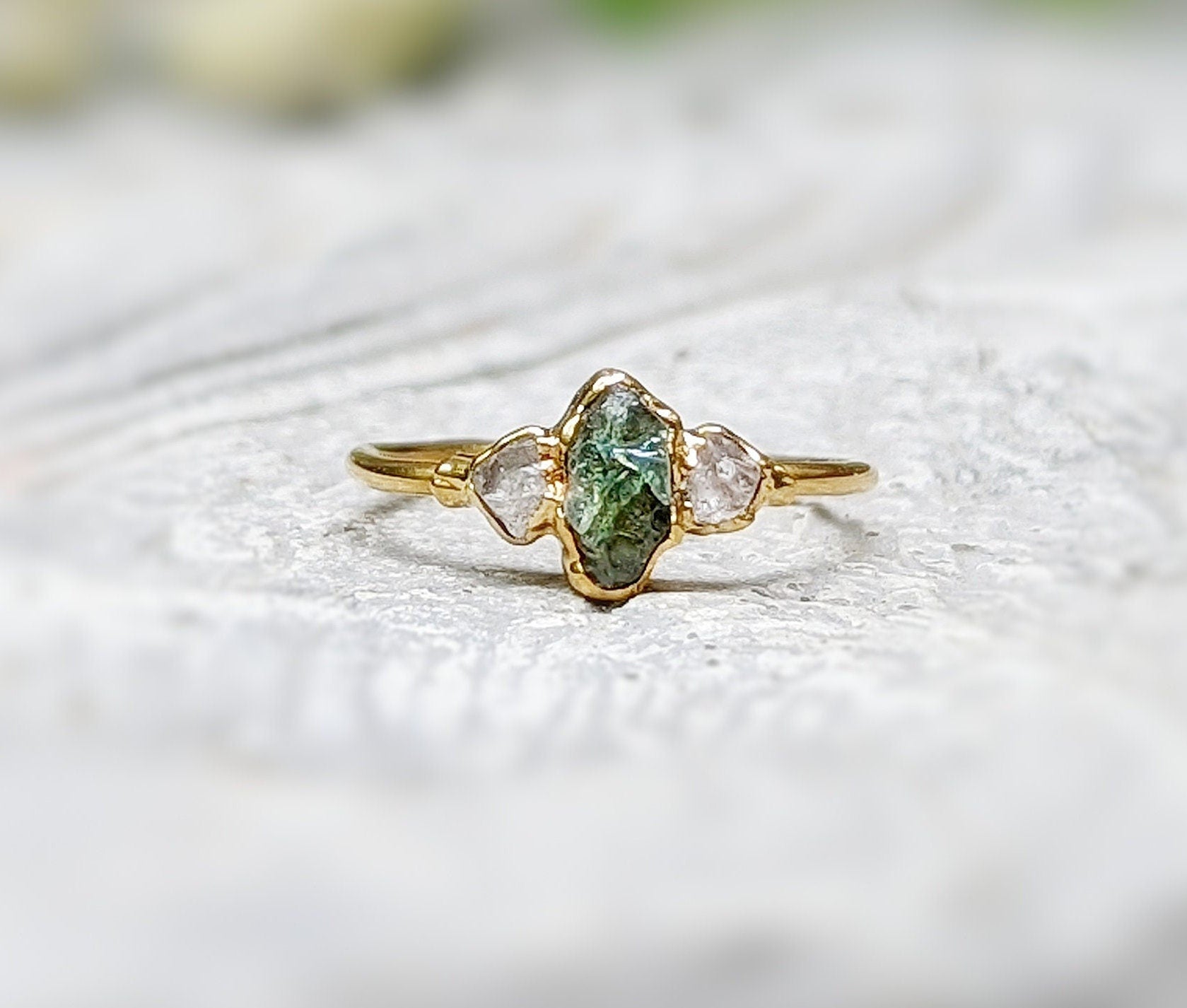 Pear green sapphire and diamond cluster ring – Aardvark Jewellery