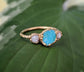Raw Aqua Blue Peruvian Opal and rough Diamond Engagement ring in 18k Gold