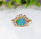 Blue Australian Opal and raw diamond Engagement ring
