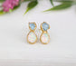 Aquamarine and Australian Opal Stud Earrings uniquely set in 18k Gold