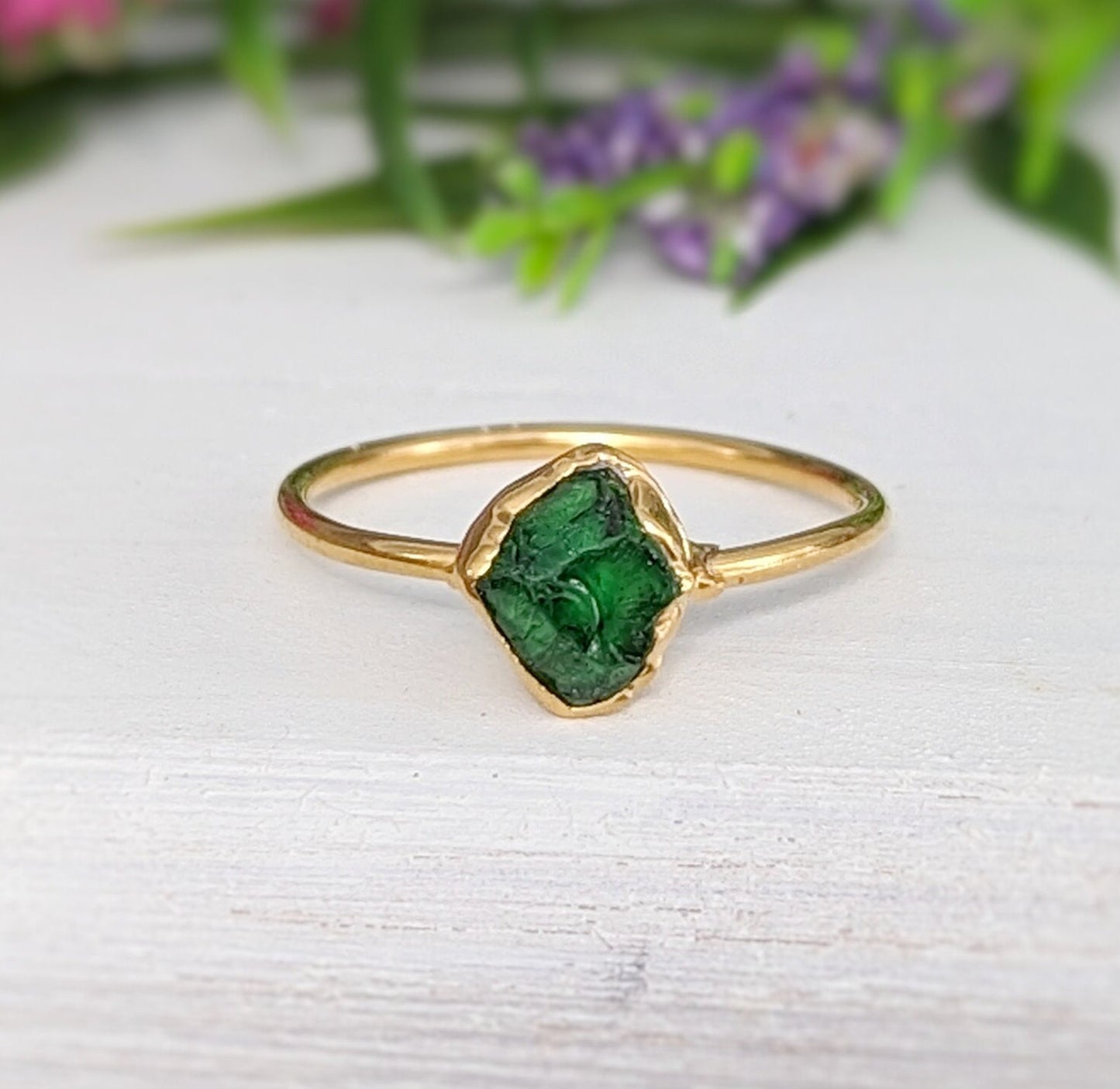 Raw green Garnet ring