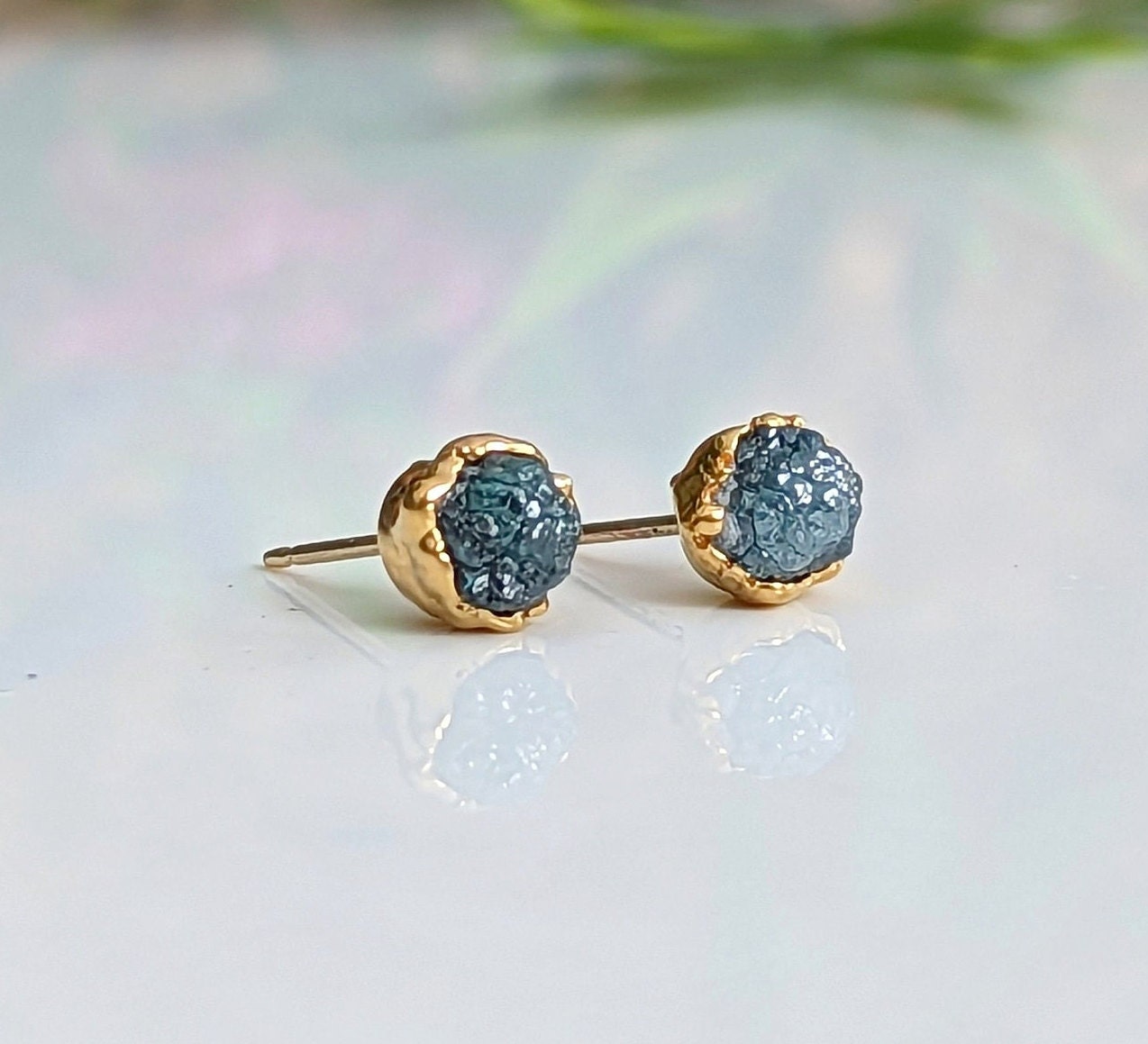 Raw Blue Diamond Stud Earrings - Main Image