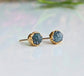 Raw uncut Blue Diamond stud earrings in unique 18k Gold setting