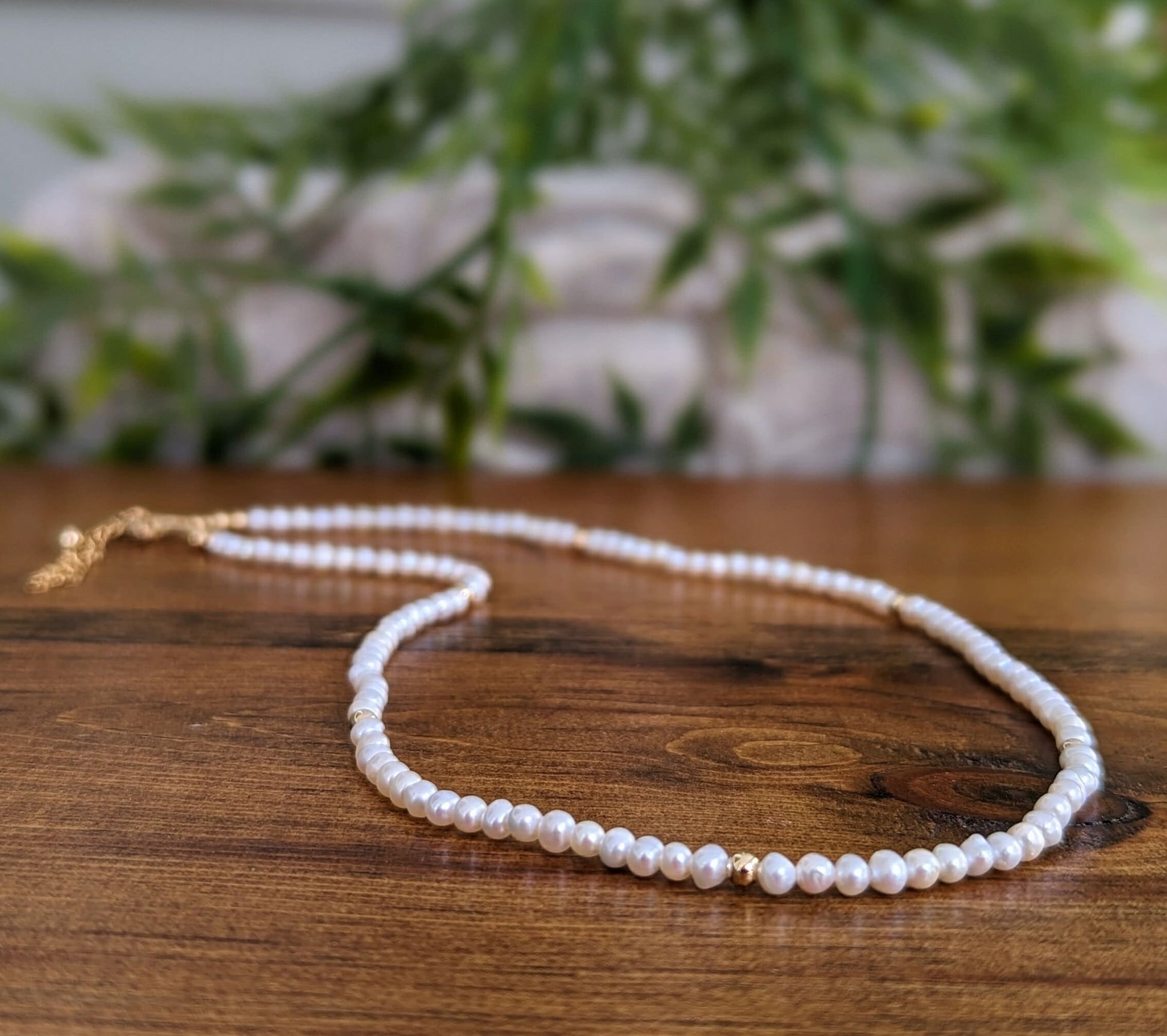 Freshwater Pearl Bead Necklace with 14k Gold components