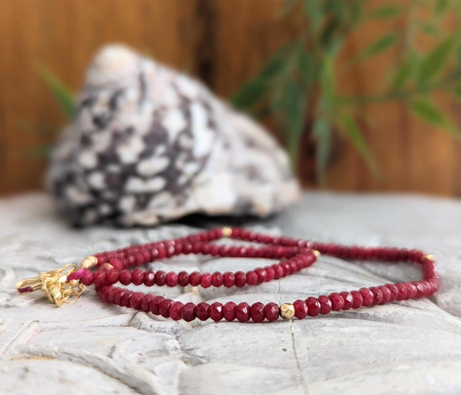 Ruby Bead Necklace with 14k Gold components