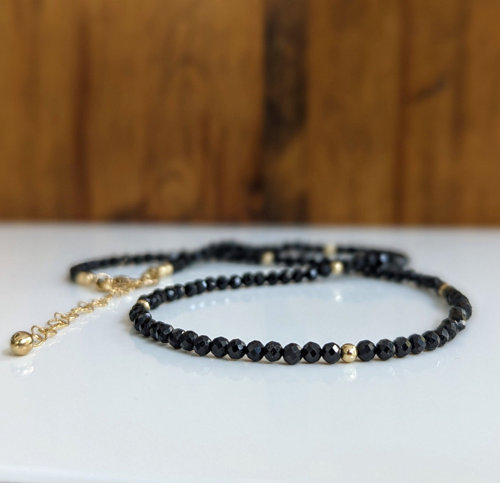 Black Spinel Bead necklace with 14k Gold components