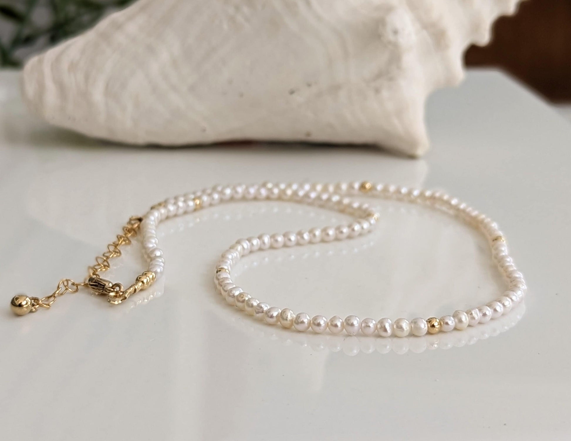 Freshwater Pearl Bead Necklace with 14k Gold components