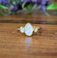 Raw Rainbow Moonstone and Herkimer Diamond Engagement ring in 18k Gold