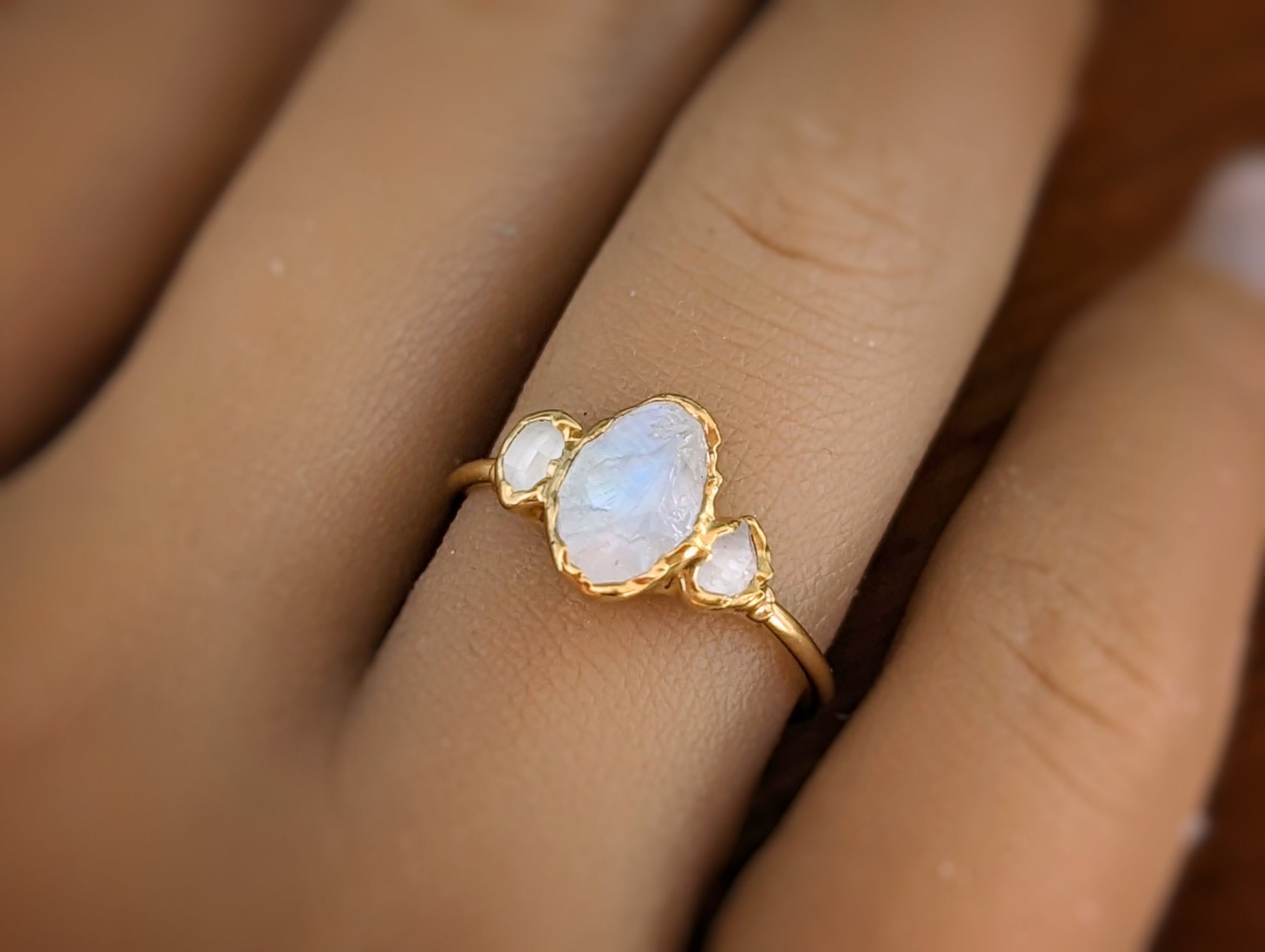 White Gold Rainbow Moonstone Bypass Ring - Dianna Rae Jewelry