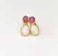 Raw Ruby and Australian Opal stud earrings in unique 18k Gold setting
