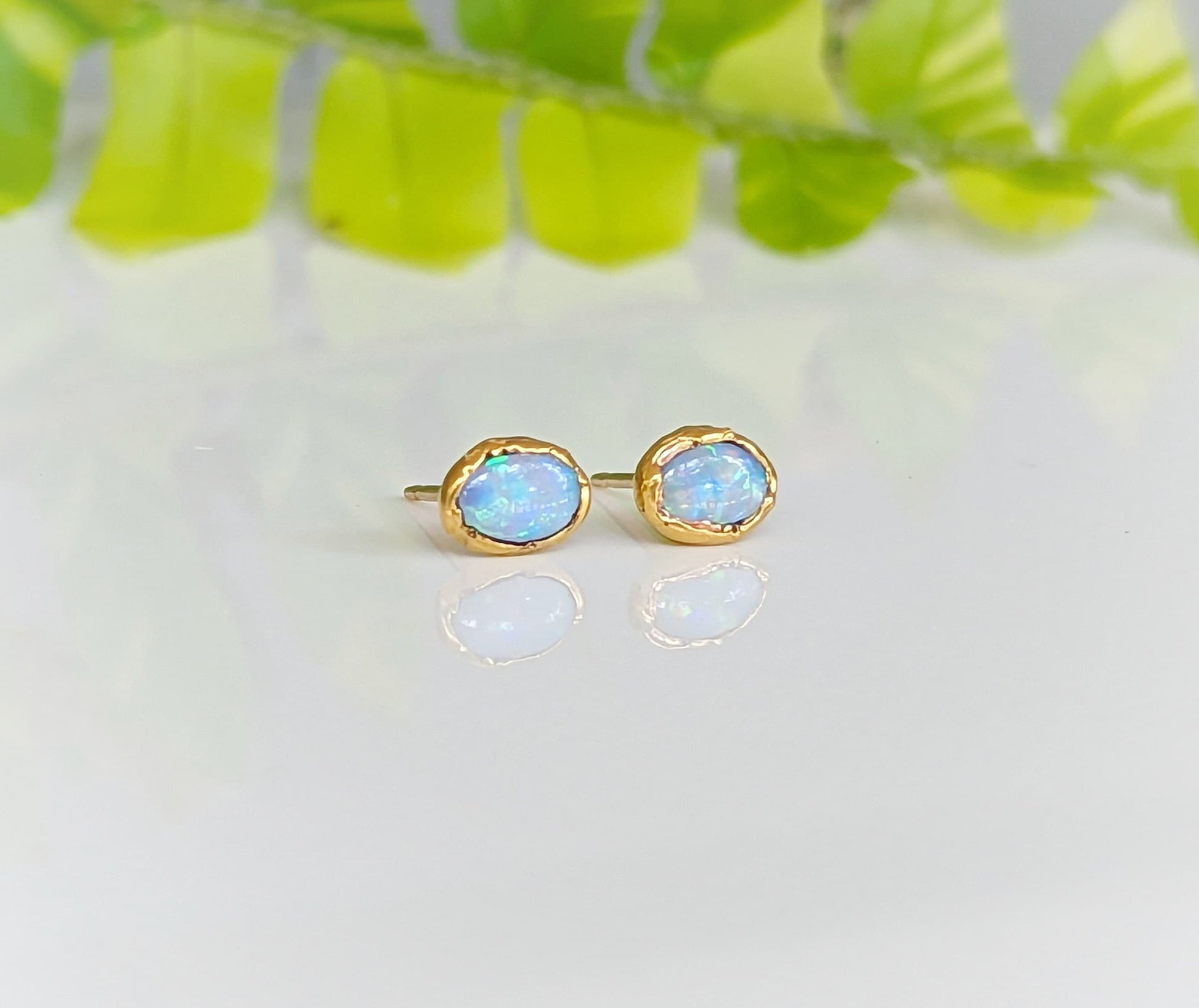 Light Blue Australian Opal Stud Earrings