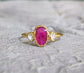 Deep Pink Rubellite Tourmaline and Herkimer diamond Engagement ring in 18k Gold