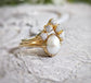 Freshwater Pearl & Raw Diamond Chevron wedding ring set in Solid 14k Gold