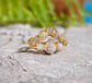Raw uncut diamond engagement and Chevron Wedding ring set in 18k Gold