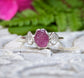 Raw Pink Sapphire and Herkimer Diamond engagement ring set in unique Fine 99.9 Silver setting