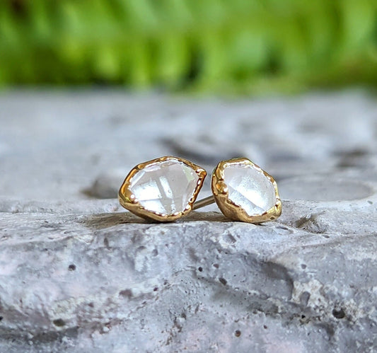 Herkimer diamond stud earrings in unique 18k Gold setting