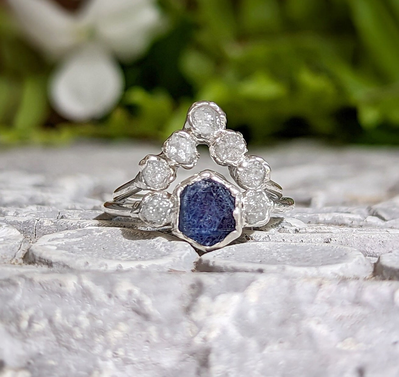 Diamond and sapphire ring set Clearance