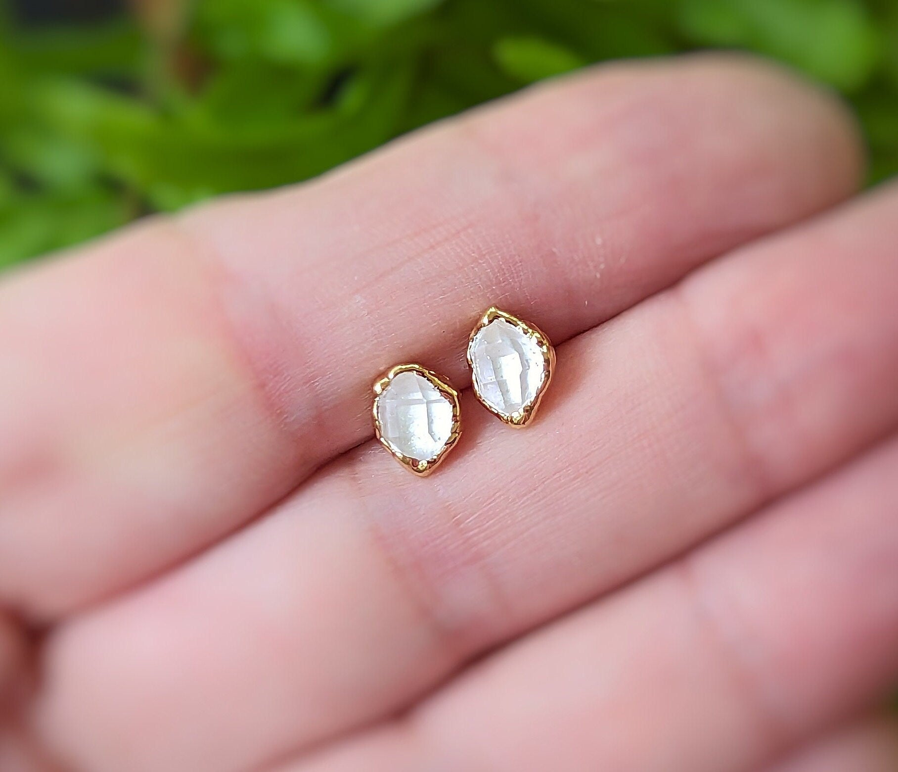 Herkimer diamond stud earrings in unique 18k Gold setting
