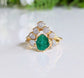 Raw Emerald ring and rough diamond Chevron wedding ring set in 18k Gold