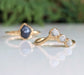 Raw Sapphire & rough diamond Chevron wedding ring set