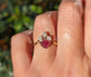 Raw Diamond and Pink Spinel Chevron Engagement Ring