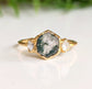 Moss Agate and Herkimer diamond engagement ring - Hexagon shape Moss Agate ring