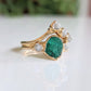 Raw Emerald and rough diamond Chevron wedding ring set