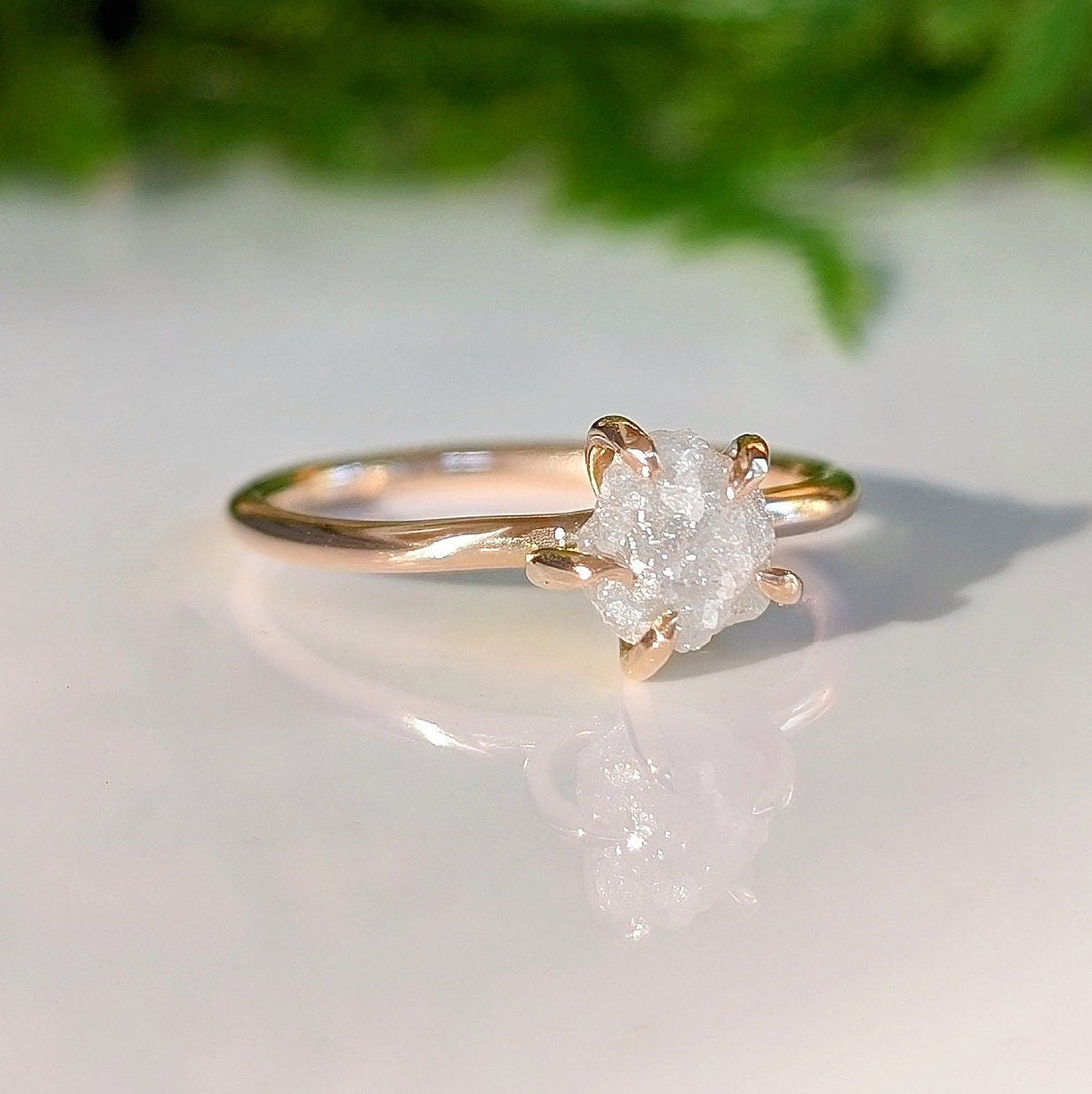 Raw diamond engagement ring