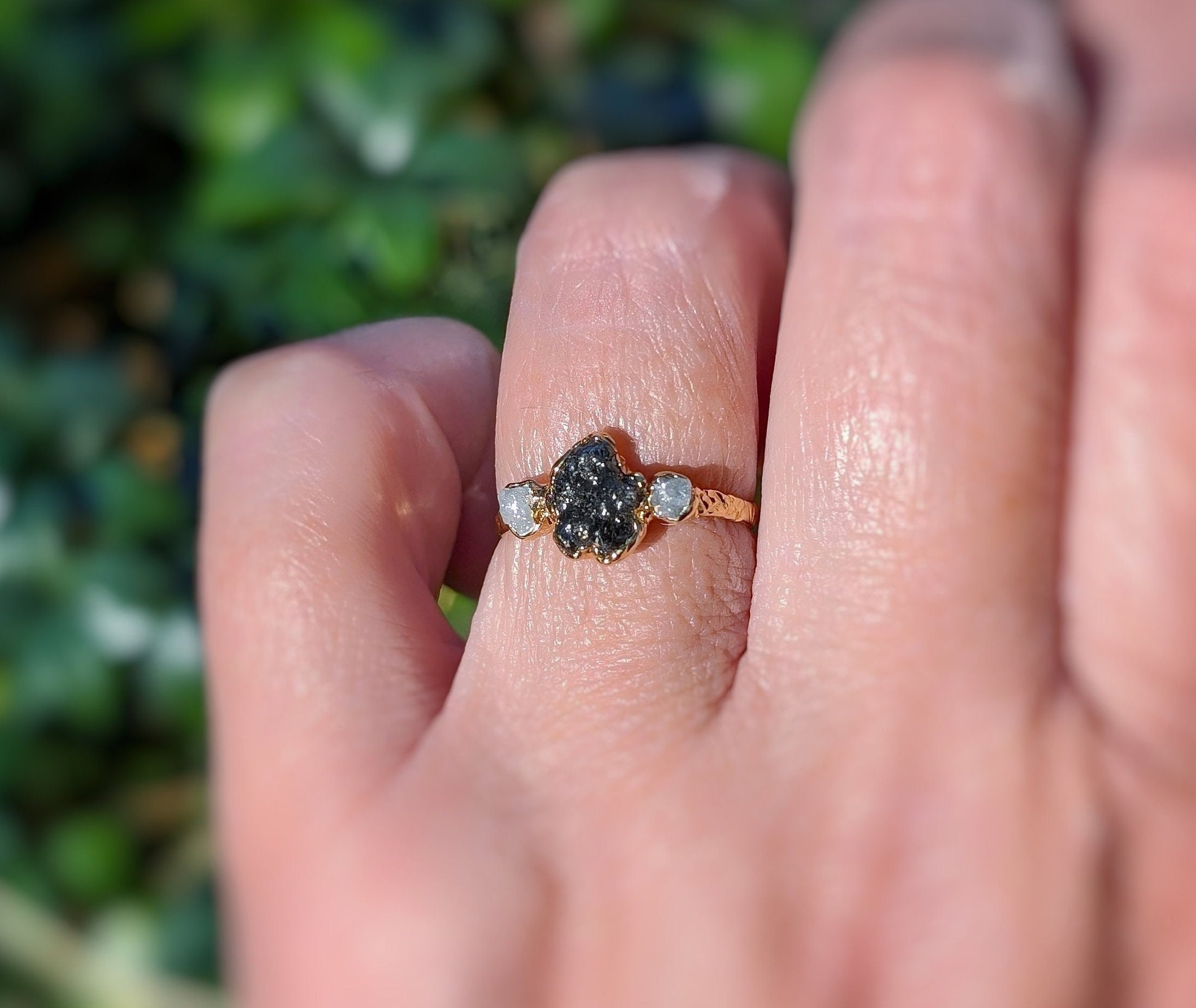 Raw Uncut Black Diamond Engagement Ring - Main Image