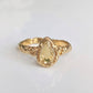 Large Pear shape Citrine set by prongs on a Solid 14k Gold Molten textured band