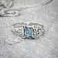 Square Blue topaz set on a Molten Silver textured band