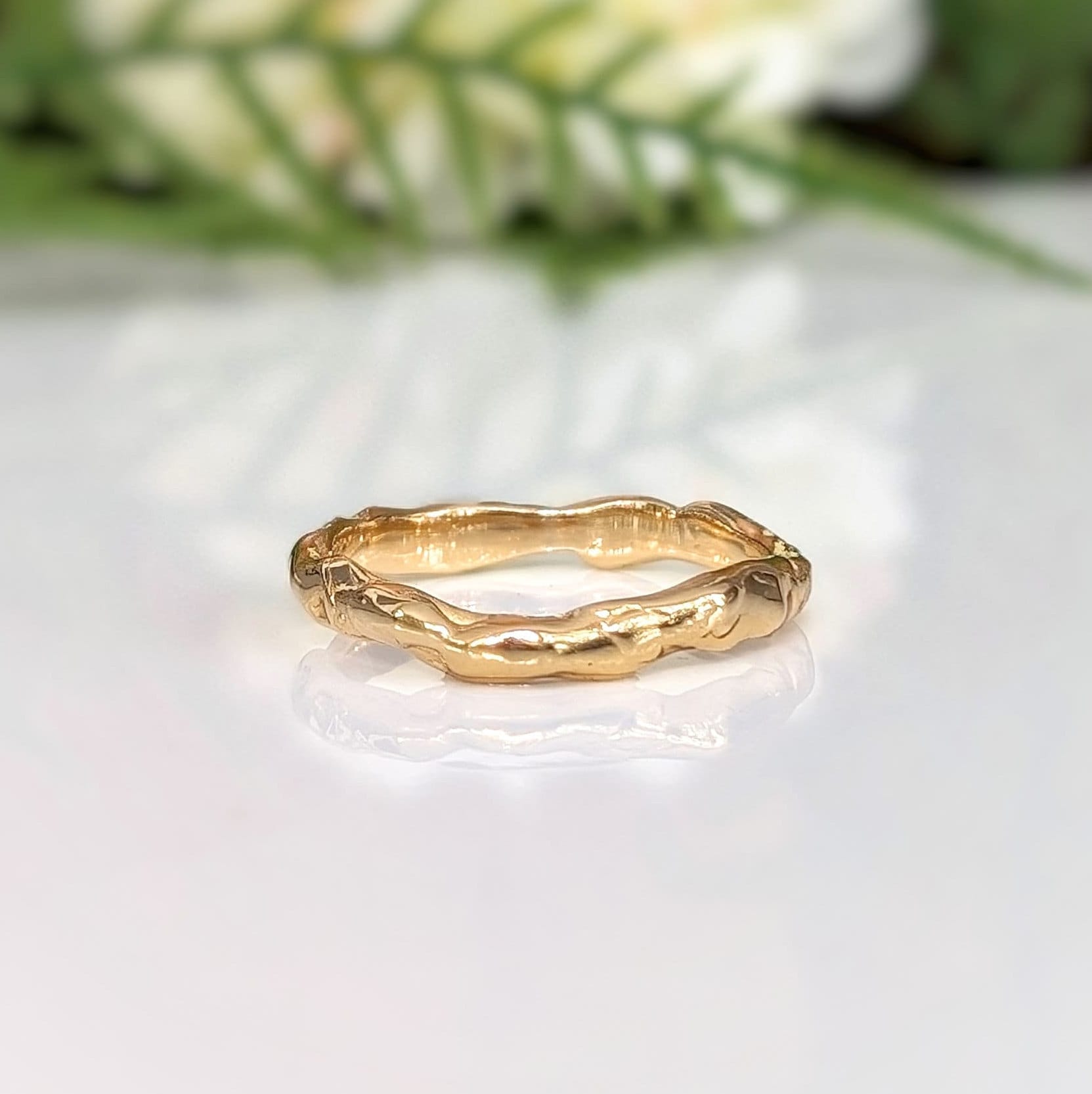 Solid 14k Gold molten textured band