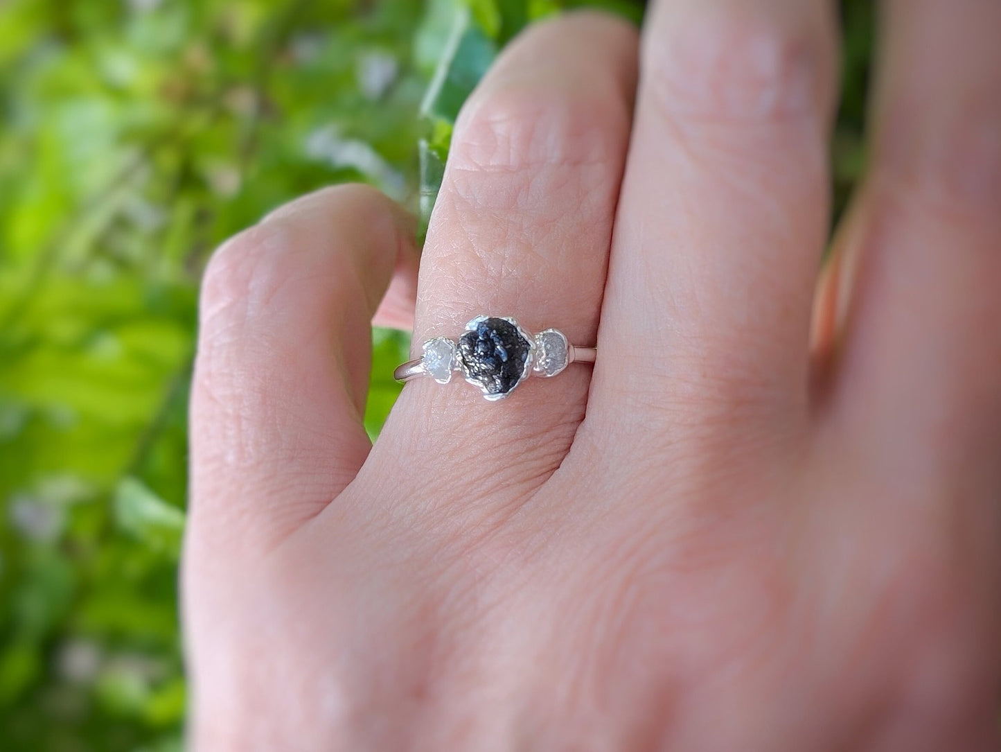 Raw Black Diamond Engagement ring