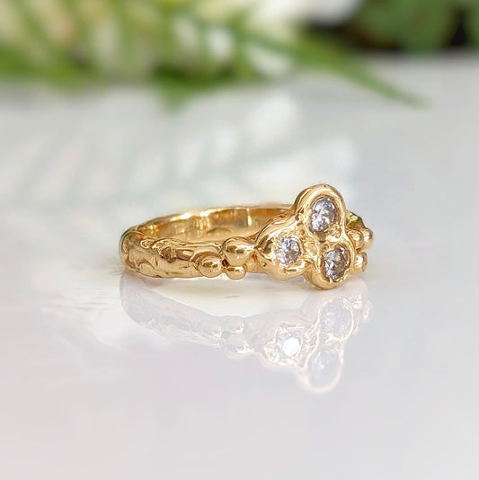 Solid Gold Cubic Zirconia molten cluster ring