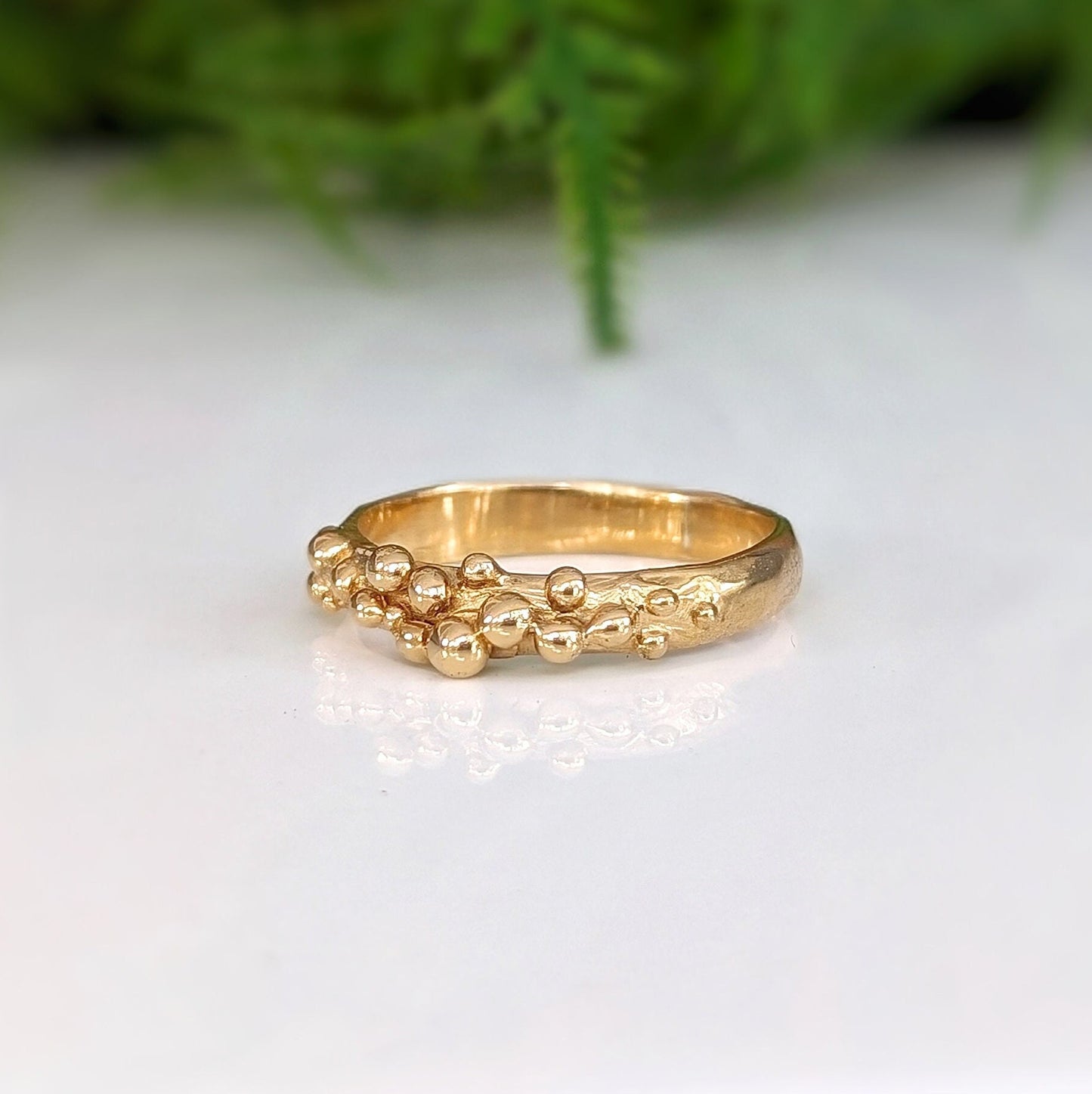 Dew drop Solid Gold beaded Molten ring