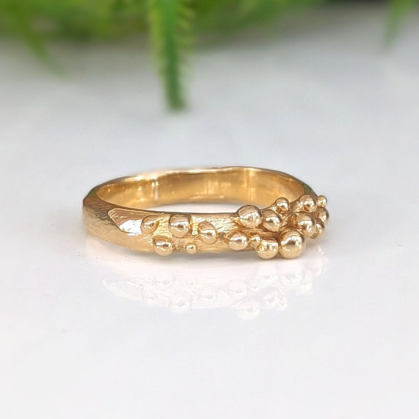 Molten Solid 14k Gold granulated and textured ring