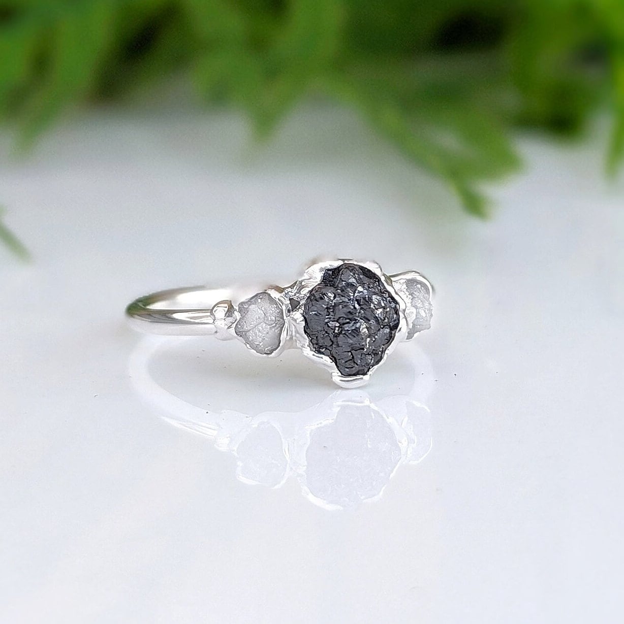 Engagement Rings Silver Wedding Band With Black Diamonds Pear