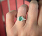Raw mint green Emerald and diamonds set on Molten Silver prong setting