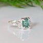 Raw Emerald and diamond engagement ring in Solid 14k Gold